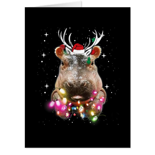 Christmas Lights Hippo Fiona Hippopotamus Lover Card (Front)