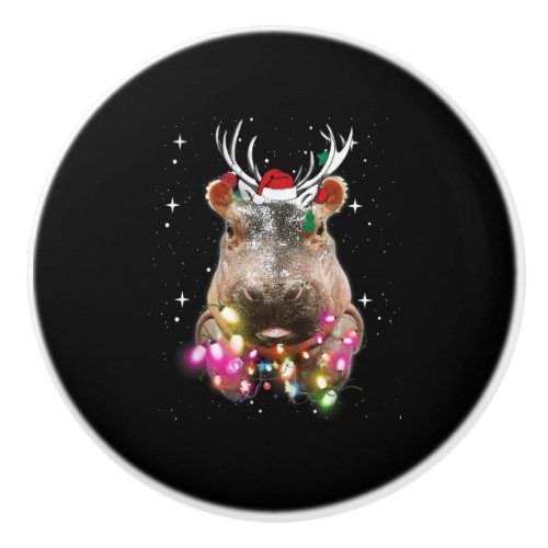 Christmas Lights Hippo Fiona Hippopotamus Lover Ceramic Knob