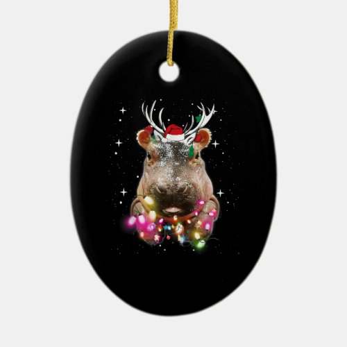 Christmas Lights Hippo Fiona Hippopotamus Lover Ceramic Ornament