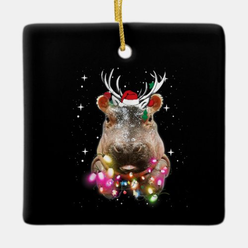 Christmas Lights Hippo Fiona Hippopotamus Lover Ceramic Ornament