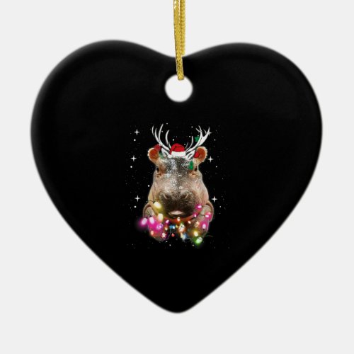 Christmas Lights Hippo Fiona Hippopotamus Lover Ceramic Ornament