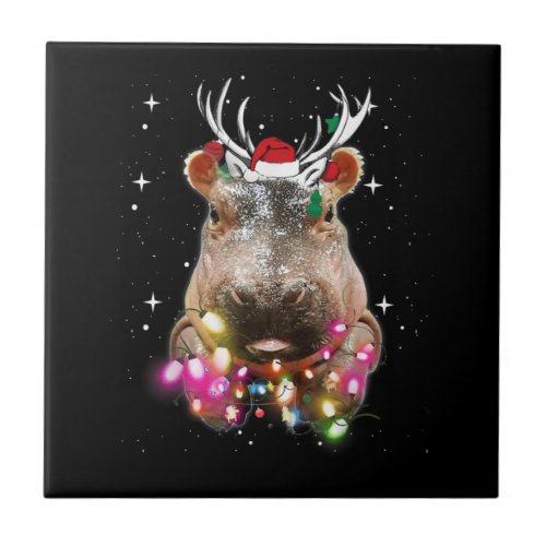 Christmas Lights Hippo Fiona Hippopotamus Lover Ceramic Tile