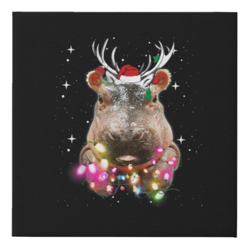 Christmas Lights Hippo Fiona Hippopotamus Lover Faux Canvas Print