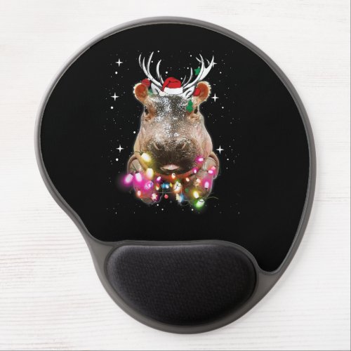 Christmas Lights Hippo Fiona Hippopotamus Lover Gel Mouse Pad