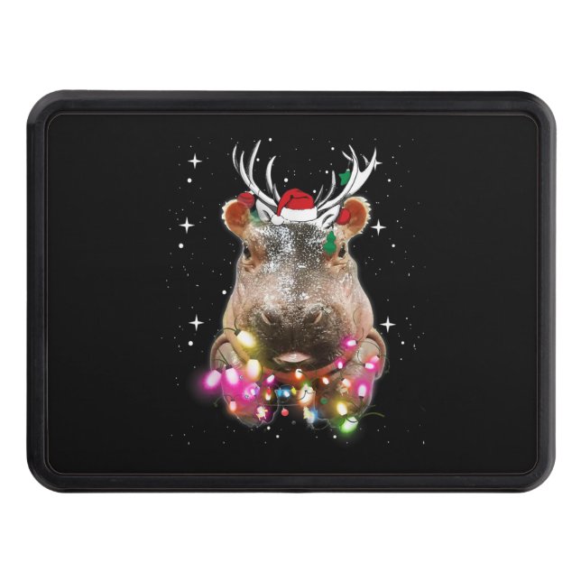 Christmas Lights Hippo Fiona Hippopotamus Lover Hitch Cover (Front)