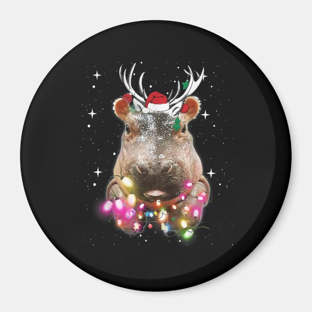 Christmas Lights Hippo Fiona Hippopotamus Lover Magnet (Front)