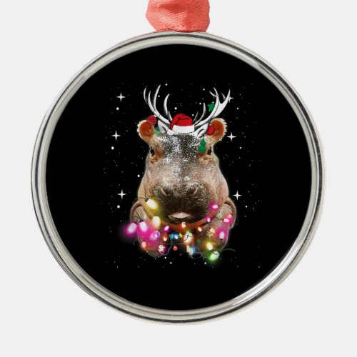 Christmas Lights Hippo Fiona Hippopotamus Lover Metal Ornament