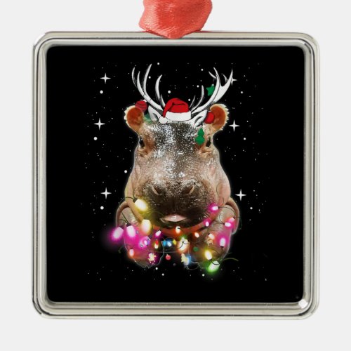 Christmas Lights Hippo Fiona Hippopotamus Lover Metal Ornament