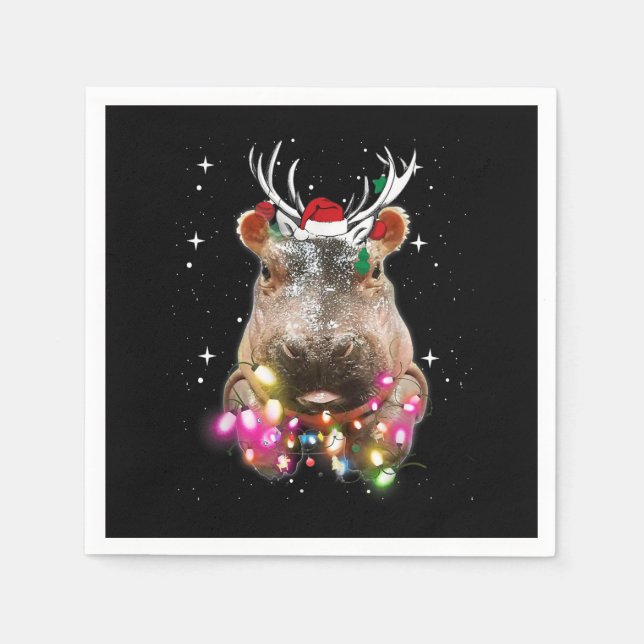 Christmas Lights Hippo Fiona Hippopotamus Lover Napkins (Front)