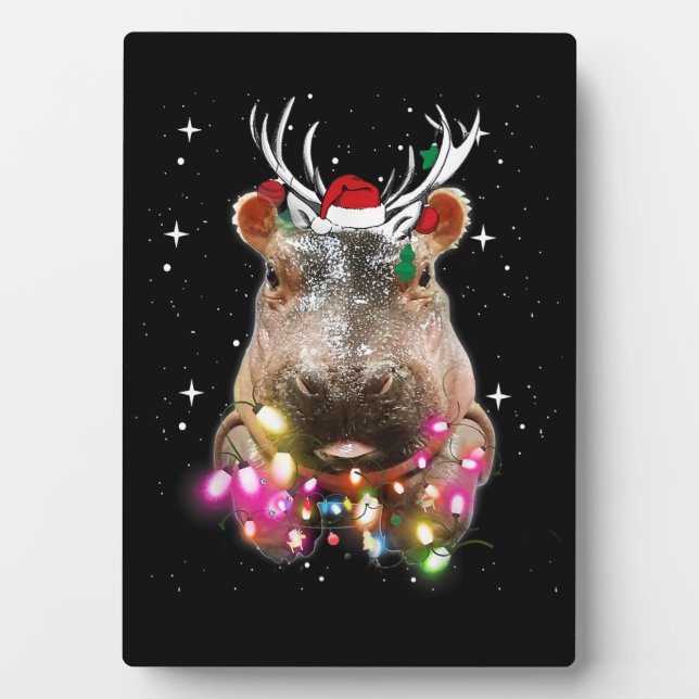 Christmas Lights Hippo Fiona Hippopotamus Lover Plaque (Front)