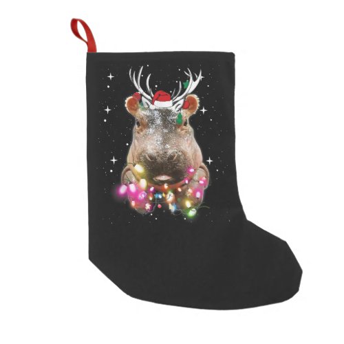 Christmas Lights Hippo Fiona Hippopotamus Lover Small Christmas Stocking