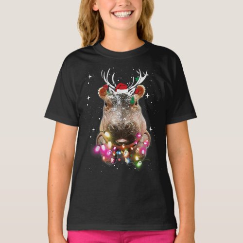 Christmas Lights Hippo Fiona Hippopotamus Lover T_Shirt