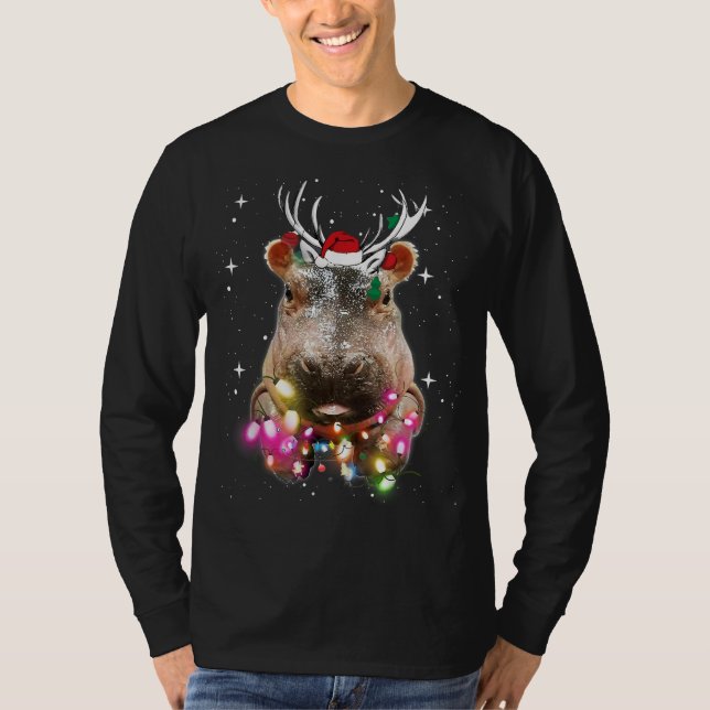 Christmas Lights Hippo Fiona Hippopotamus Lover T-Shirt (Front)
