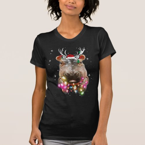 Christmas Lights Hippo Fiona Hippopotamus Lover T_Shirt