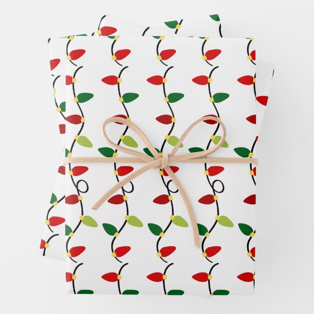 Christmas Lights Holiday Wrapping Paper Sheets (In situ)