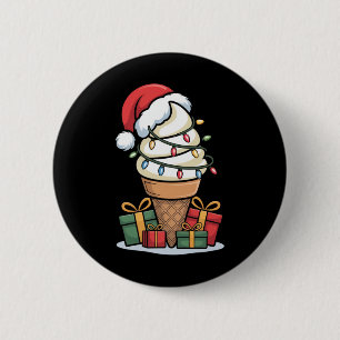 Christmas Lights Ice Cream Cone With Santa Hat Des Button