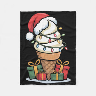 Christmas Lights Ice Cream Cone With Santa Hat Des Fleece Blanket