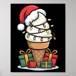 Christmas Lights Ice Cream Cone With Santa Hat Des Poster