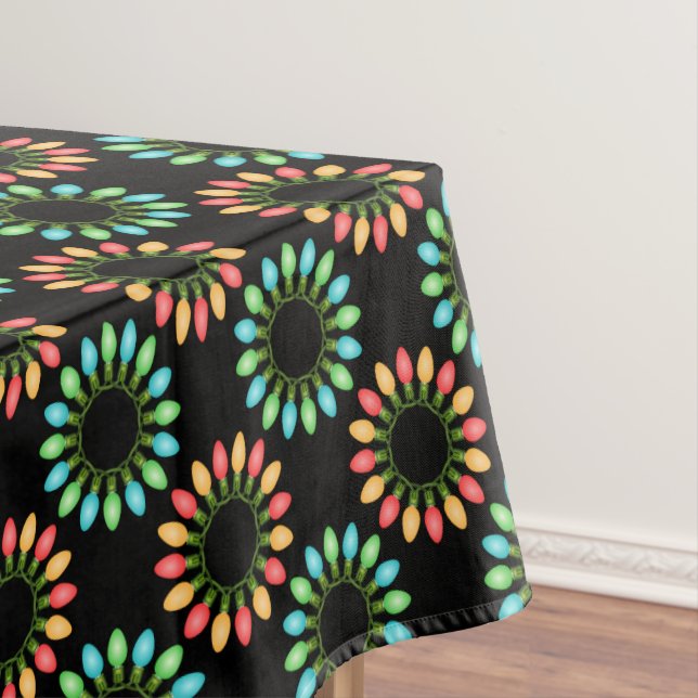 Christmas Lights in Colorful Circles Tablecloth (In Situ)
