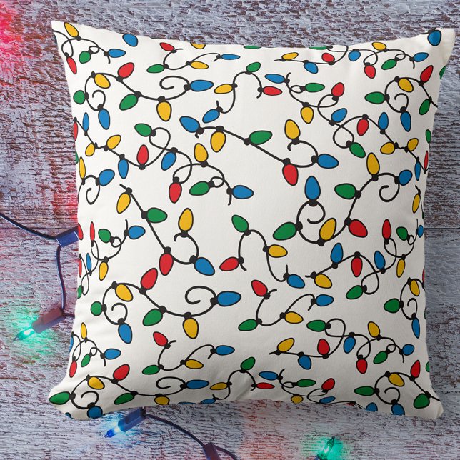 Christmas Lights in Red Blue Green and Yellow Throw Pillow (Creator Uploaded)
