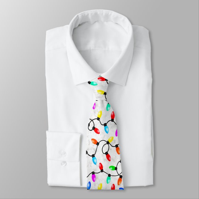 Christmas Lights In The Snow Neck Tie (Tied)