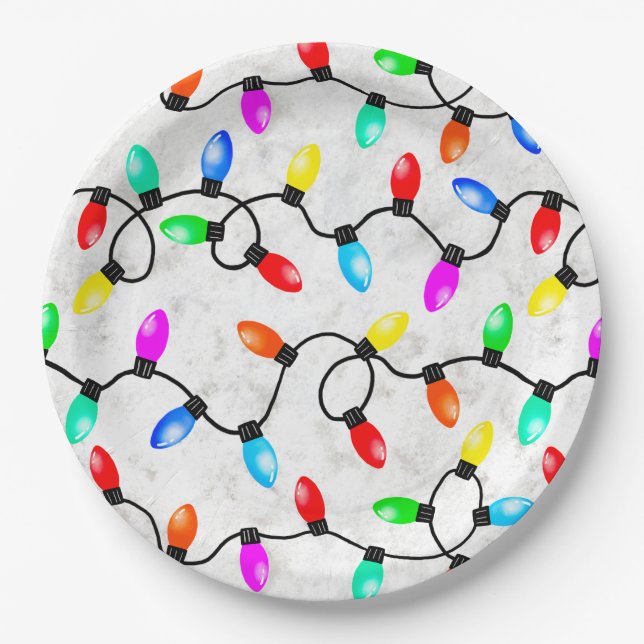 Christmas Lights In The Snow Paper Plates (Front)