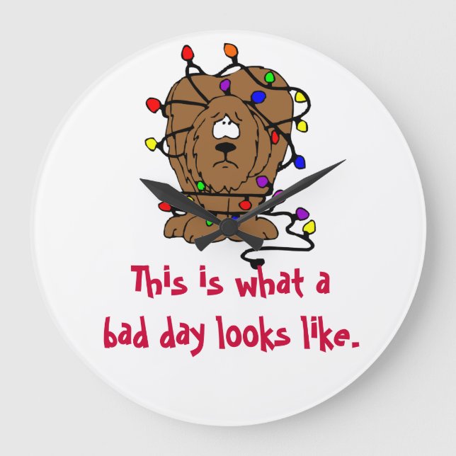 Christmas Lights Joke Funny Dog Holiday Lights Large Clock (Front)