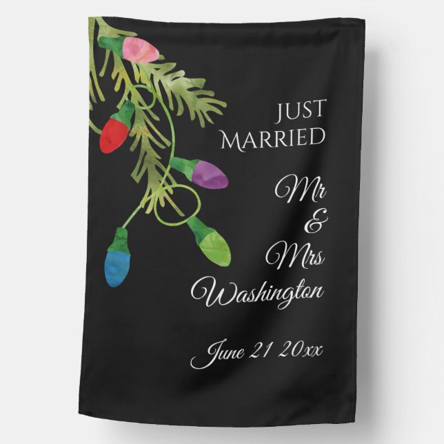 Christmas Lights  Just Married Wedding House Flag (Front)