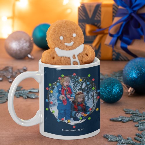 Christmas Lights Kids Photo Cute Blue Custom Gift Coffee Mug