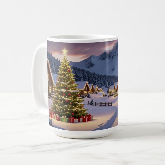 Christmas lights landscape with snow coffee mug (Front Left)