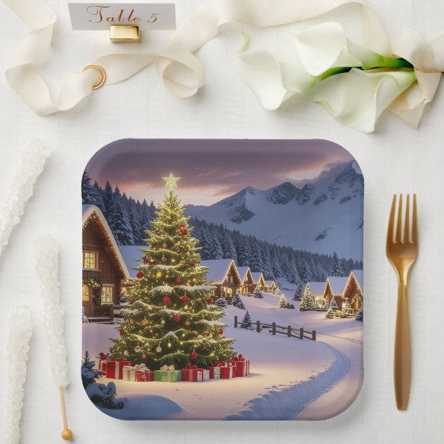 Christmas lights landscape with snow paper plates (Wedding)