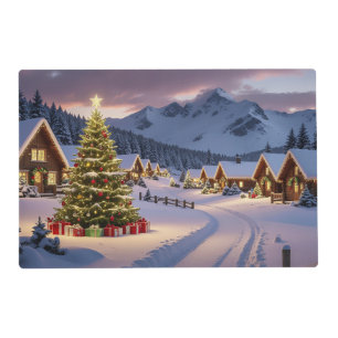 Christmas lights landscape with snow placemat