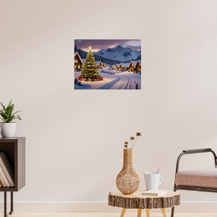 Christmas lights landscape with snow poster