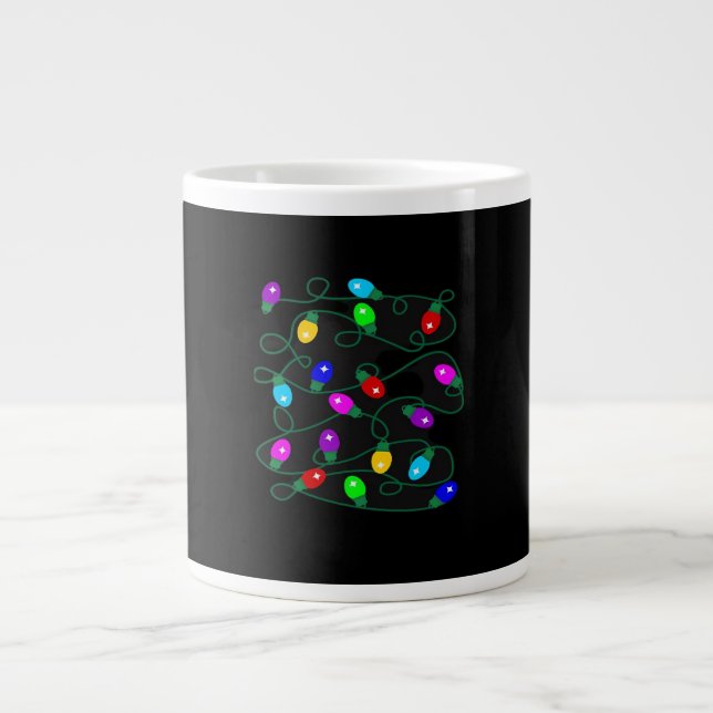 Christmas Lights -Let's Get Lit Lights- Merry & Br Giant Coffee Mug (Front)