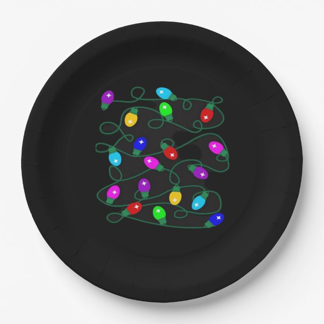 Christmas Lights -Let's Get Lit Lights- Merry & Br Paper Plates (Front)