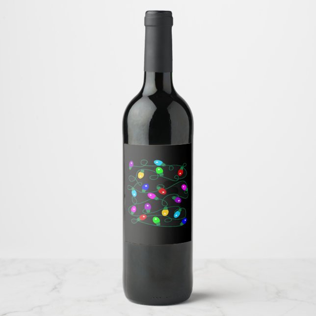 Christmas Lights -Let's Get Lit Lights- Merry & Br Wine Label (Front)