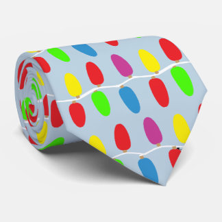 Christmas Lights Light Blue Background Neck Tie