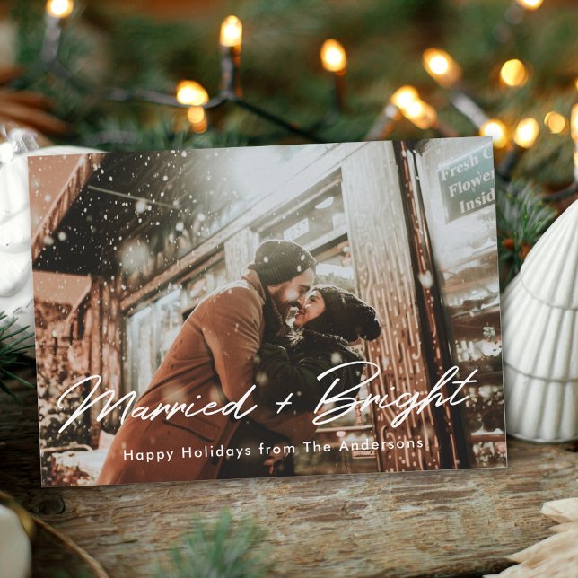 Christmas Lights Married and Bright Photo Overlay Holiday Card (Creator Uploaded)