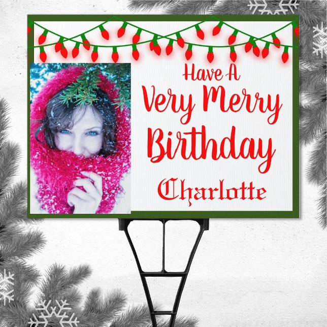 Christmas Lights Merry Birthday Photo Sign (Creator Uploaded)