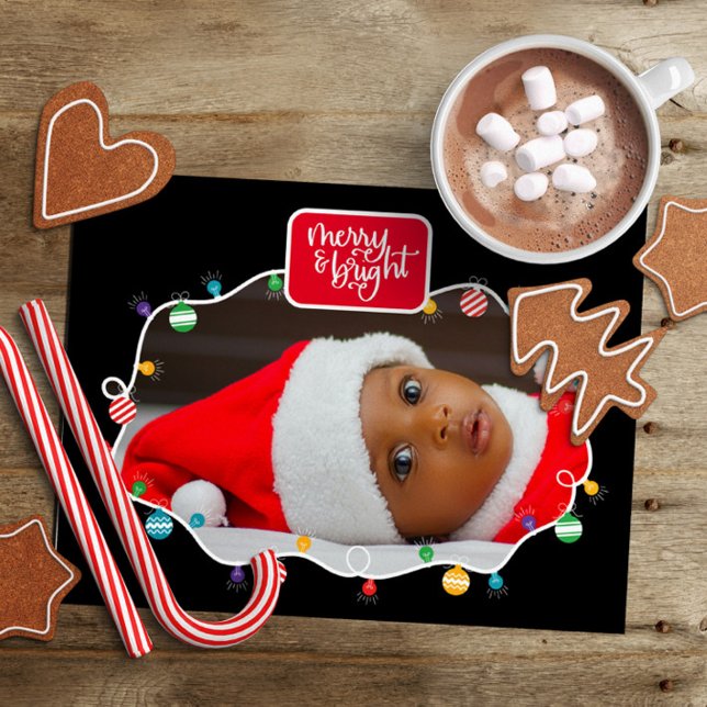 Christmas lights Merry & Bright (add photo) Holida Holiday Postcard (Creator Uploaded)