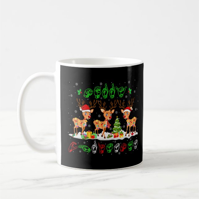 Christmas Lights Merry Christmas Reindeer Asl Sign Coffee Mug (Left)