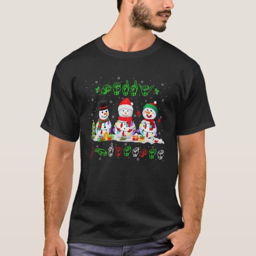 Christmas Lights Merry Christmas Snowman ASL Sign T_Shirt