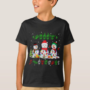 Christmas Lights Merry Christmas Snowman ASL Sign  T-Shirt
