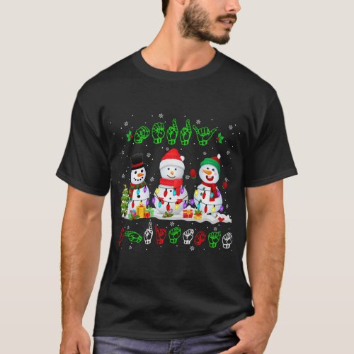 Christmas Lights Merry Christmas Snowman ASL Sign  T_Shirt