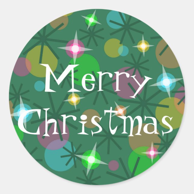 Christmas Lights 'Merry Christmas' sticker round (Front)
