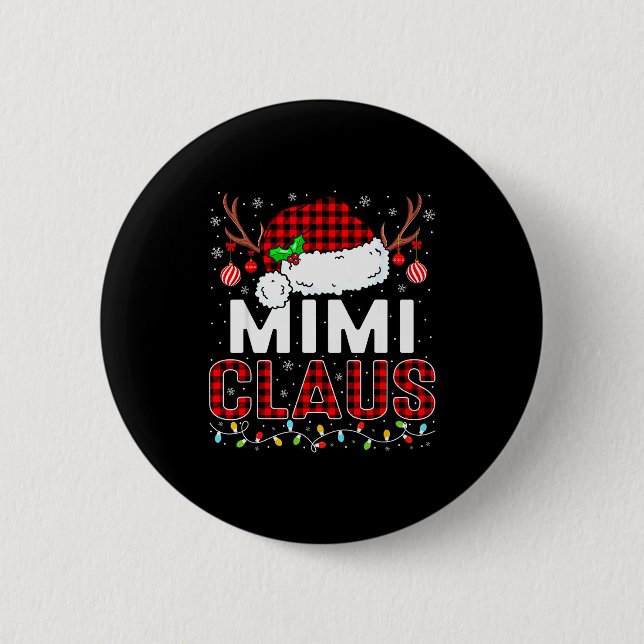 Christmas Lights Mimi Claus Family Matching Xmas P Button (Front)
