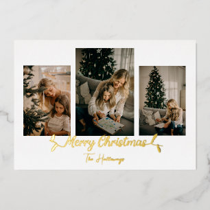 Christmas Lights Minimalist 3 Photo Foil Holiday Card