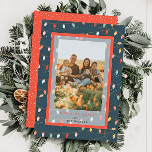 Christmas Lights Navy Blue Holiday Photo Card