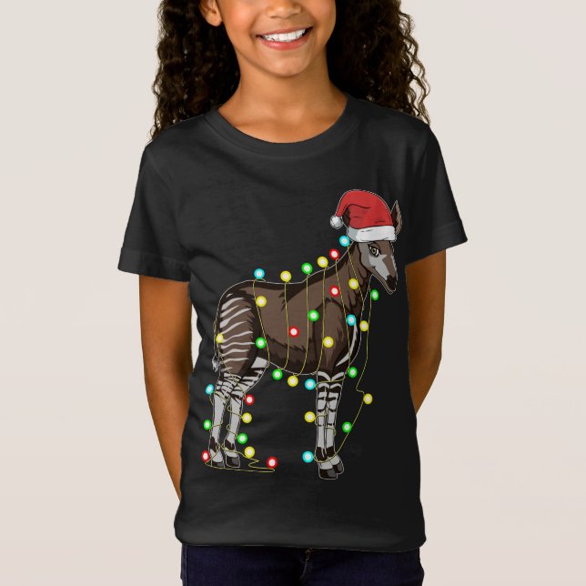 Christmas Lights Okapi Lover Funny Xmas Holiday Gi T-Shirt (Front)