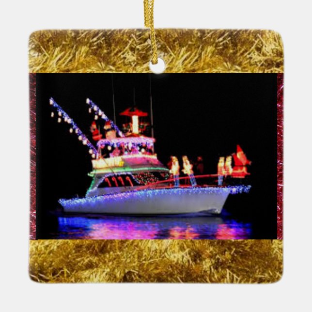 Christmas Lights on a Boat Christmas Ornament (Front)